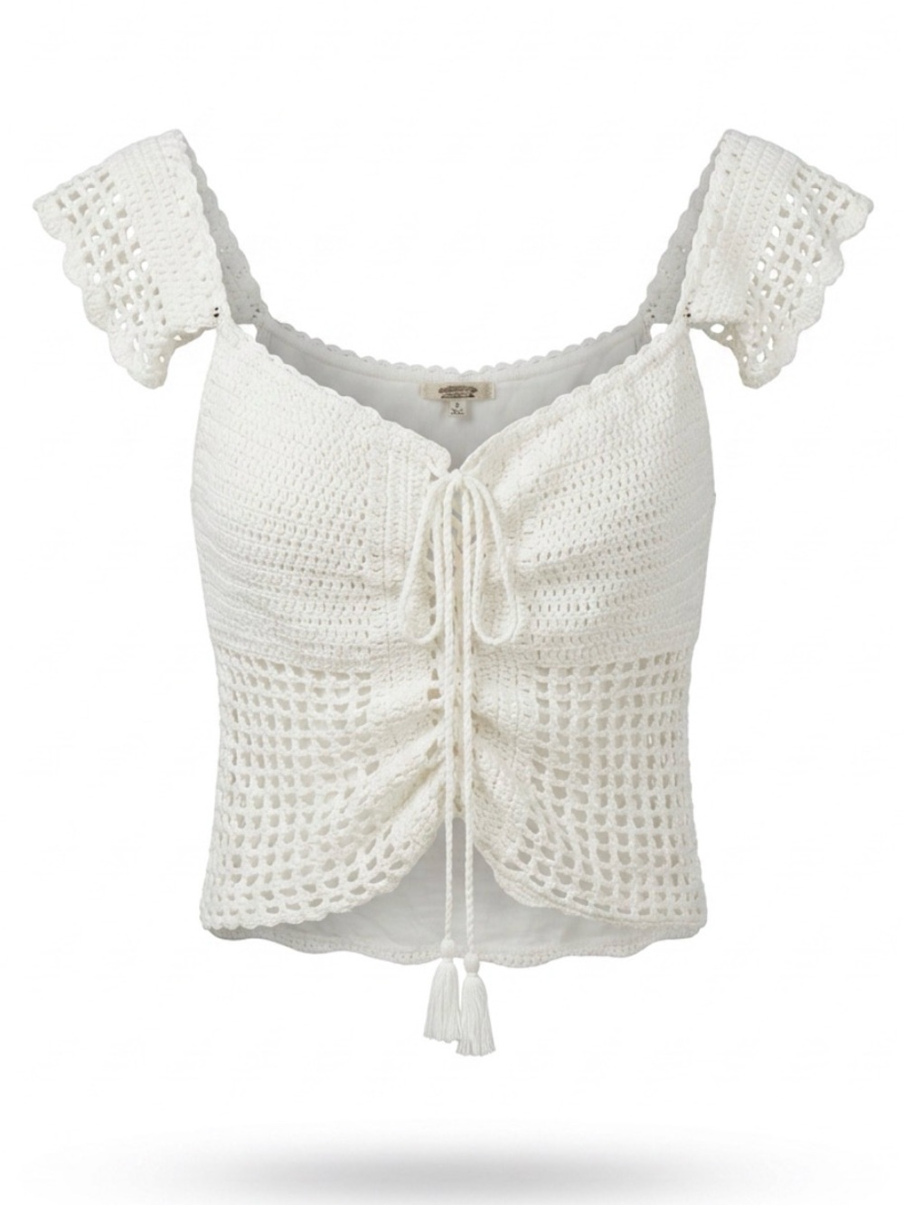 Gimmicks by BKE White Crochet Ruched Tie-Front Crop Top